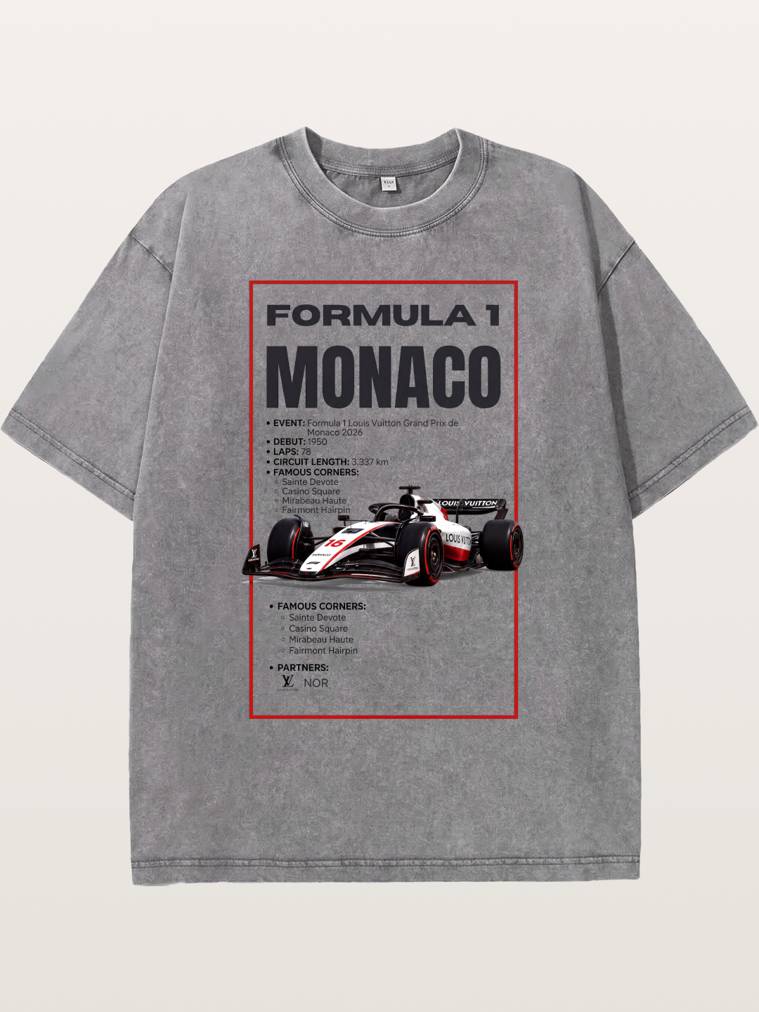 F1 Monaco Grand Prix Fact Sheet Washed T-shirt