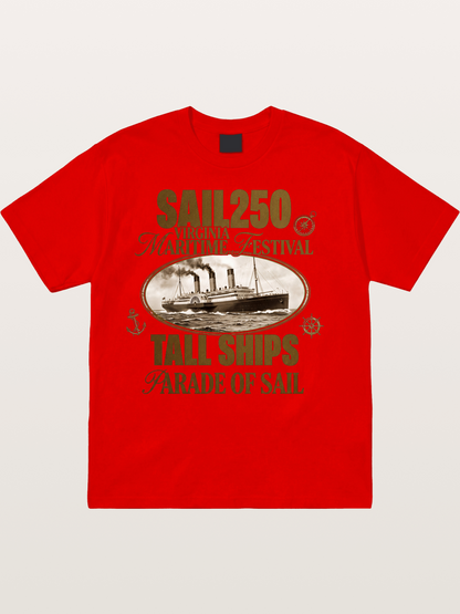 Vintage Sail Ship Maritime Print Cotton T-shirt