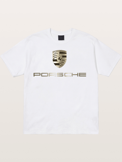 Metallic Porsche Shield Logo Cotton T-shirt