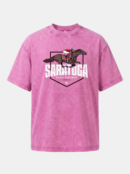 Saratoga Jockey And Horse Illustration Washed T-shirt