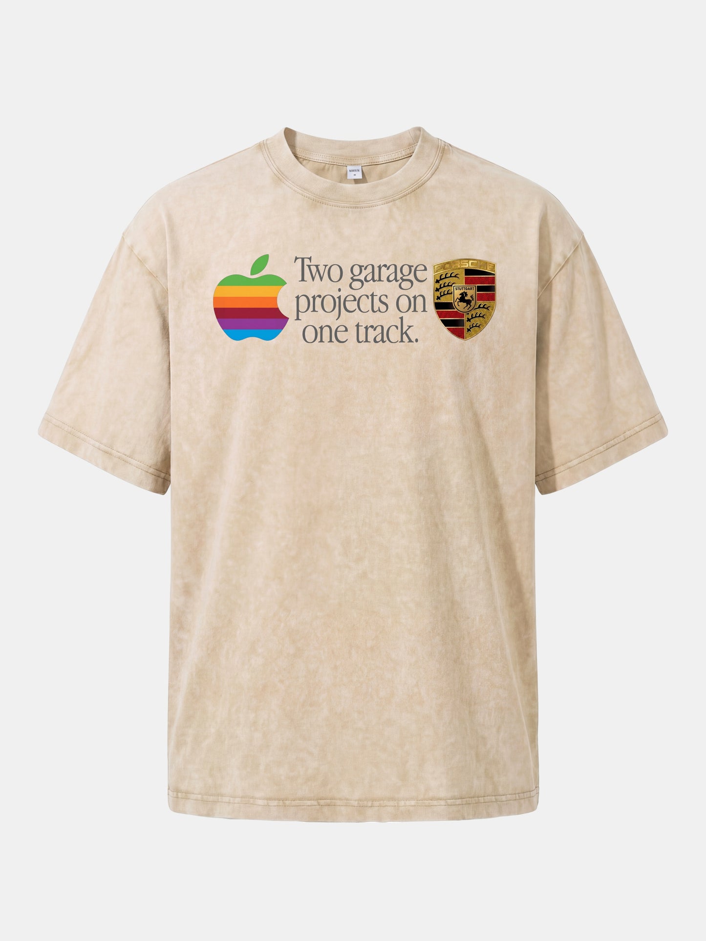 Rainbow Apple Porsche Garage Phrase Washed T-shirt