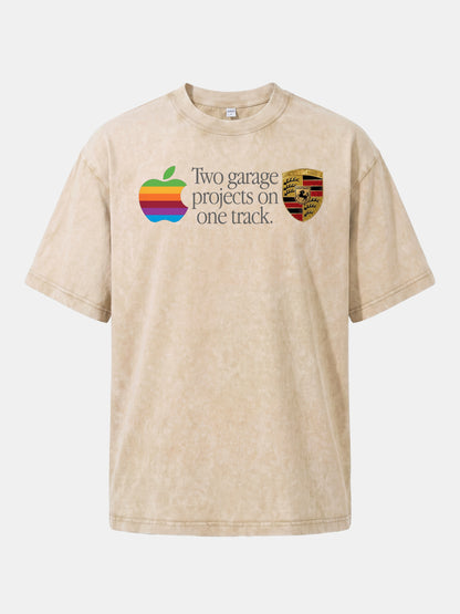 Rainbow Apple Porsche Garage Phrase Washed T-shirt