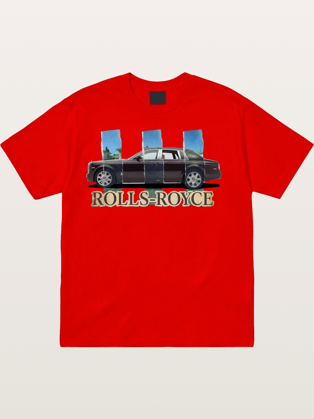 Torn Paper Rolls Royce Collage Cotton T-shirt