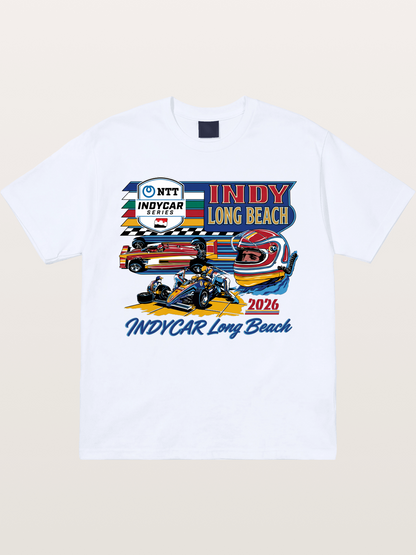 IndyCar Long Beach Vintage Art Gildan T-shirt