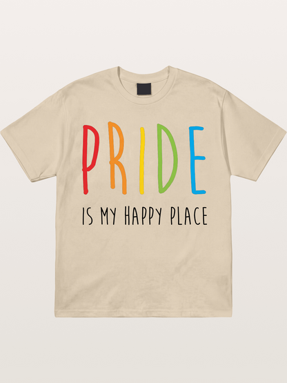 Pride Is My Happy Place Rainbow Text Gildan T-shirt