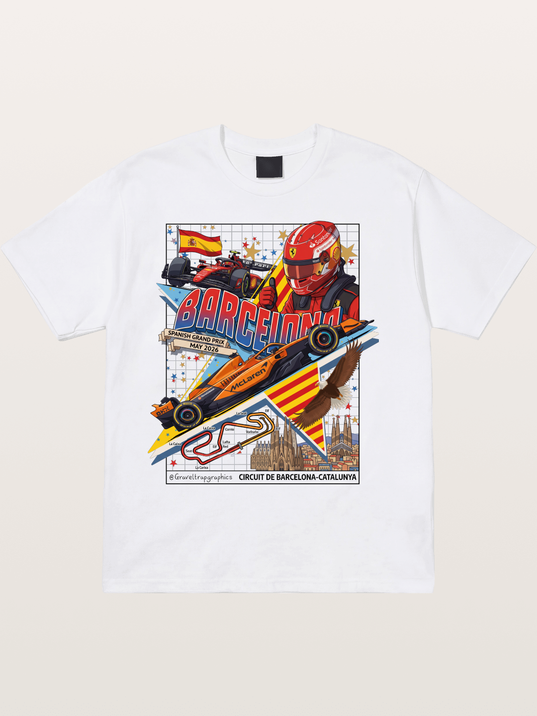 Barcelona GP Spanish Landmark Collage Cotton T-shirt