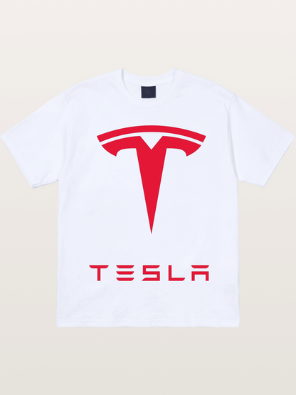 Tesla Red Logo Sticker Gildan T-shirt