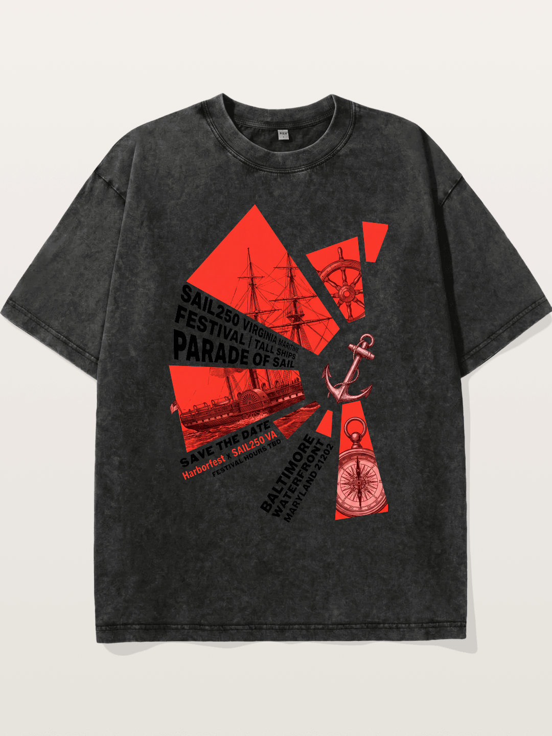 Pink Red Geometric Sail Poster Washed T-shirt