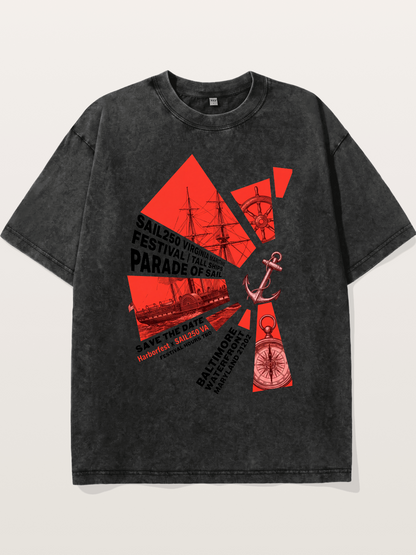 Pink Red Geometric Sail Poster Washed T-shirt