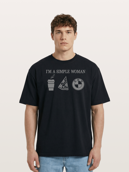 Simple Woman BMW Coffee Pizza Art Cotton T-shirt