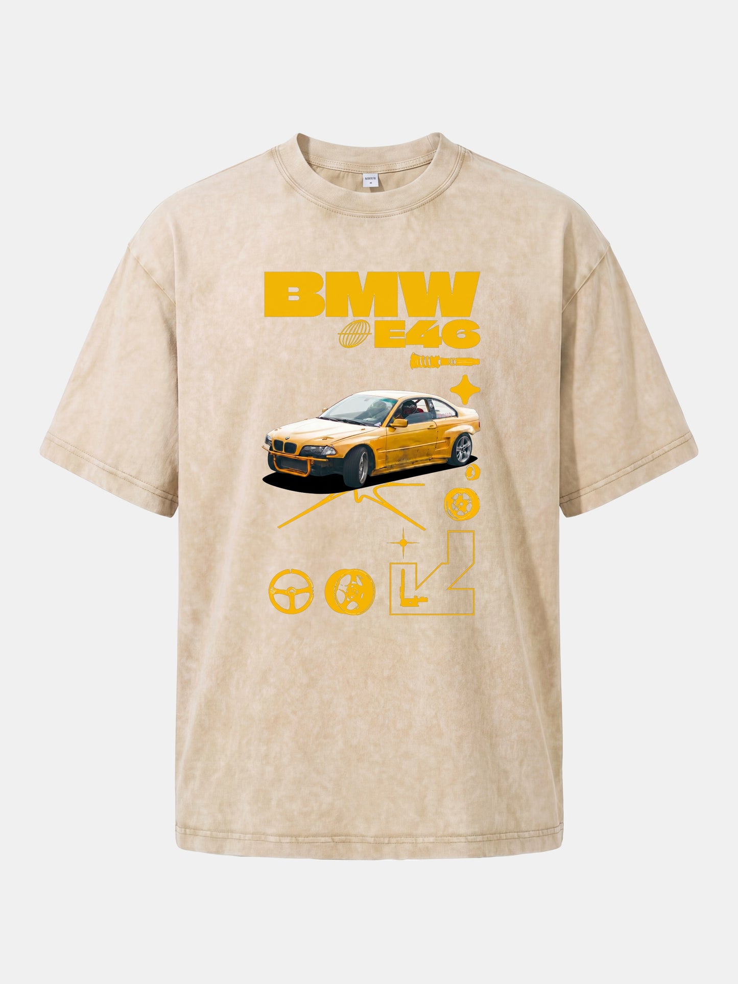BMW E46 Yellow Tuner Print Washed T-shirt