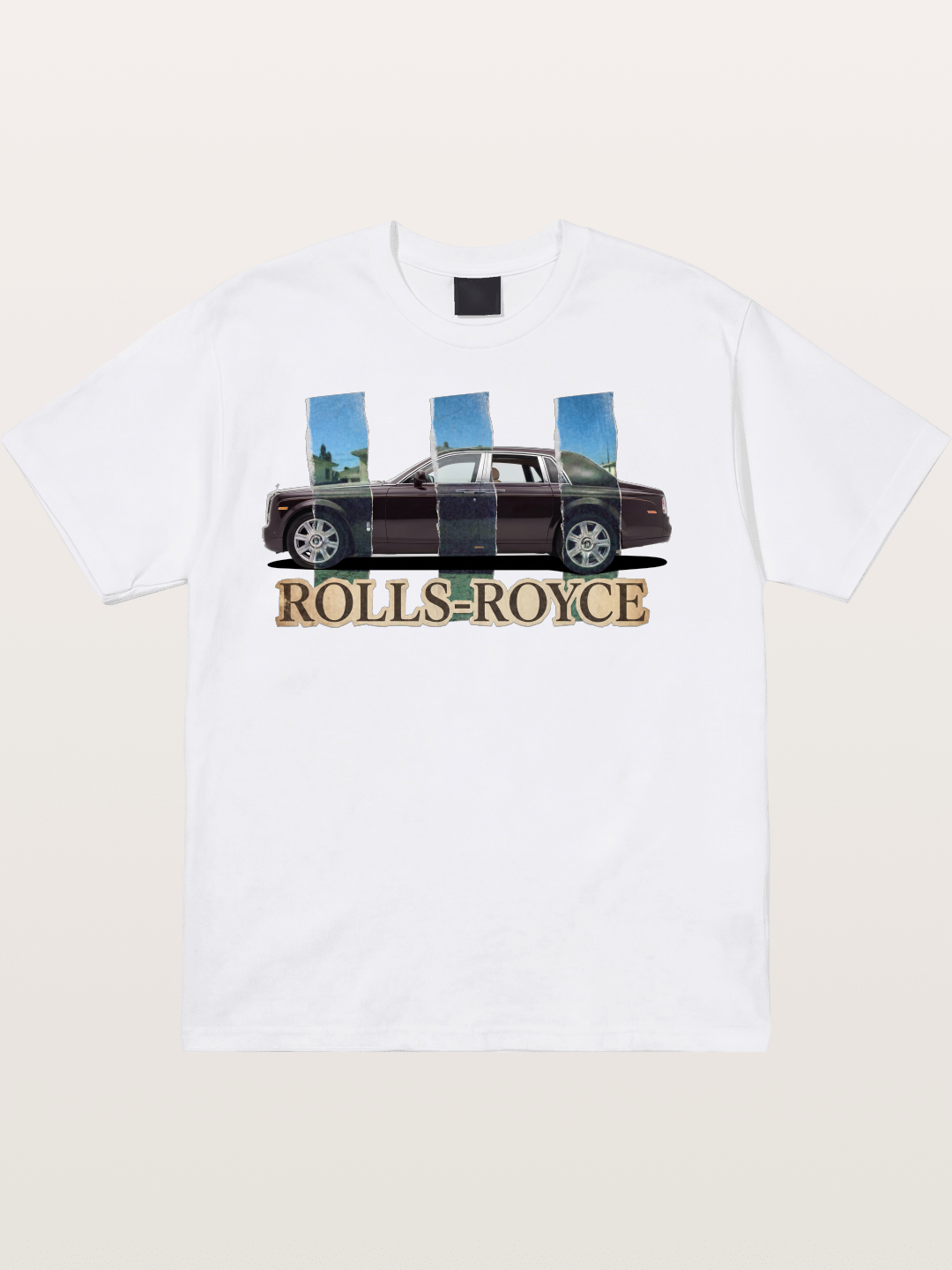 Torn Paper Rolls Royce Collage Cotton T-shirt