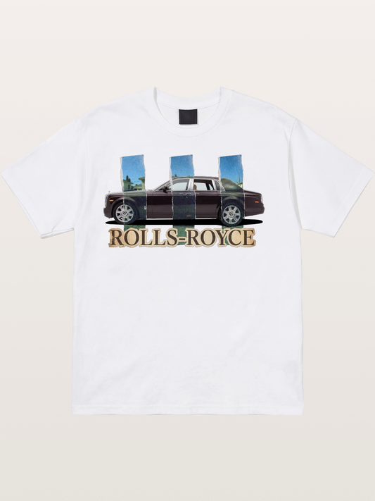 Torn Paper Rolls Royce Collage Cotton T-shirt