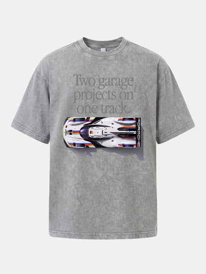 Le Mans Racer Two Garage Quote Washed T-shirt