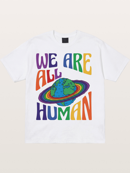 We Are All Human Rainbow Earth Design Cotton T-shirt