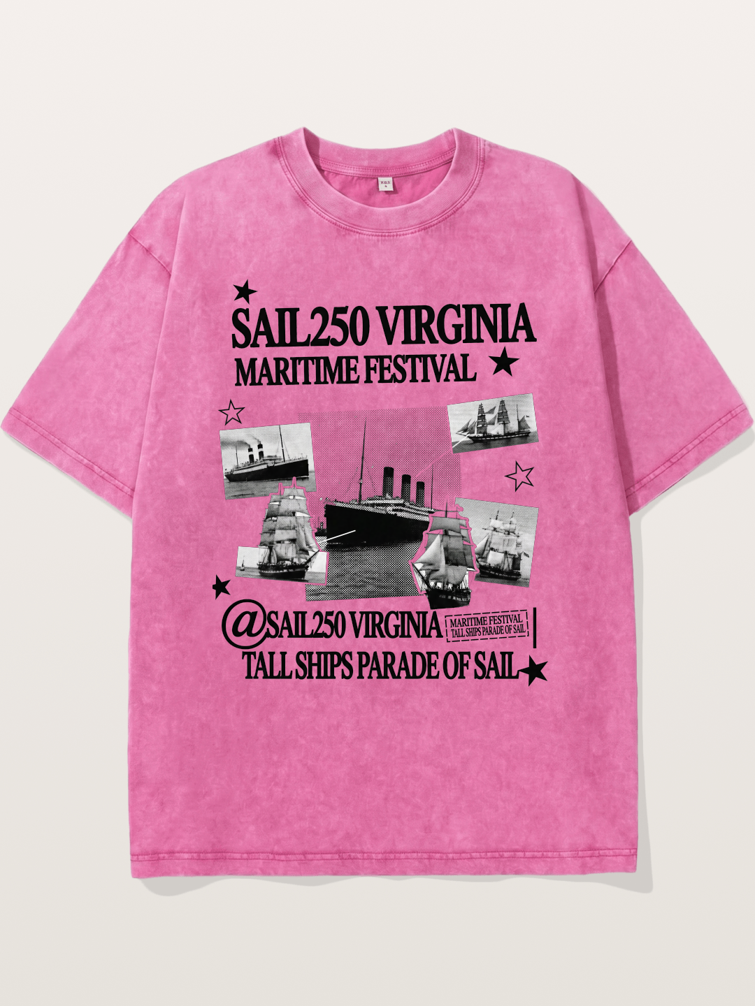 Collage Black White Sailboat Card Washed T-shirt