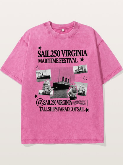 Collage Black White Sailboat Card Washed T-shirt