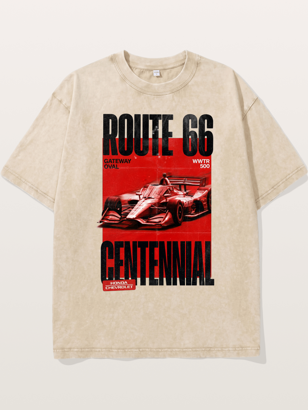 Red Tone Route66 Racing Card Washed T-shirt