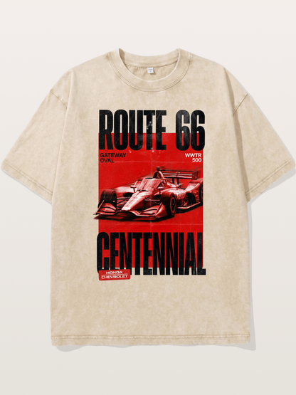Red Tone Route66 Racing Card Washed T-shirt