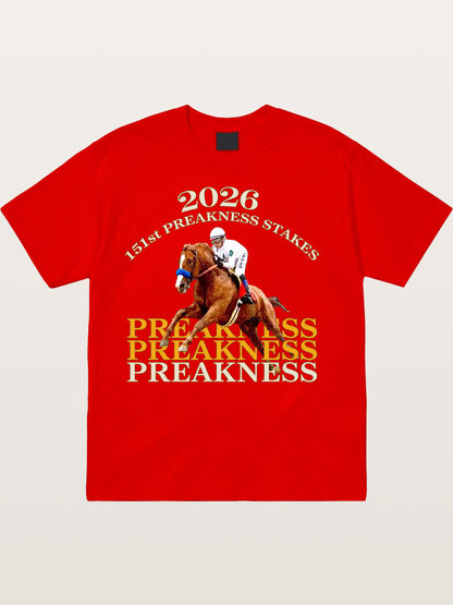 151st Preakness Jockey on Chestnut Horse Cotton T-shirt
