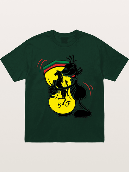 Cartoon Figure Embraces Ferrari Gildan T-shirt