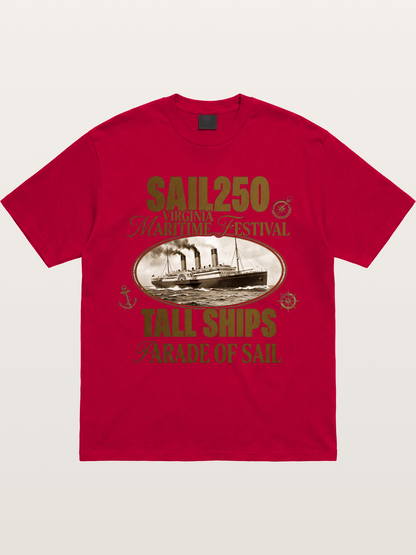 Vintage Sail Ship Maritime Print Gildan T-shirt