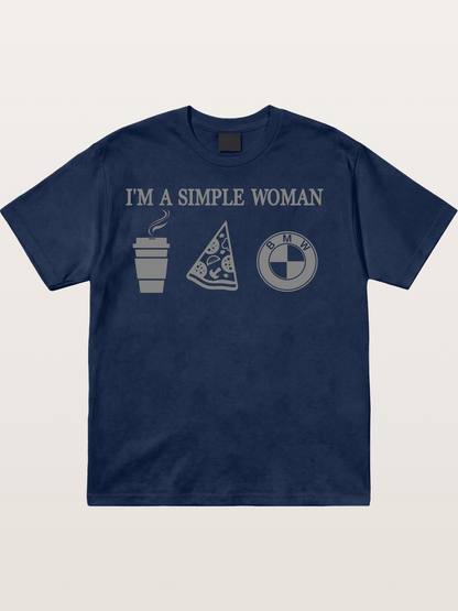 Simple Woman BMW Coffee Pizza Art Cotton T-shirt