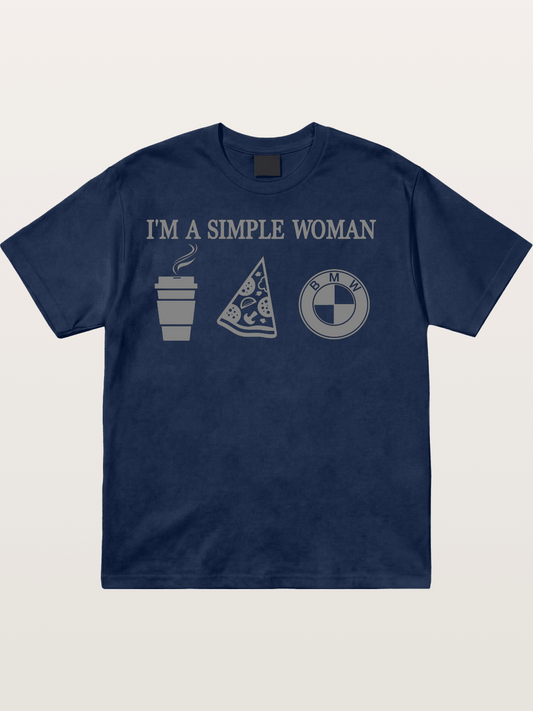 Simple Woman BMW Coffee Pizza Art Cotton T-shirt