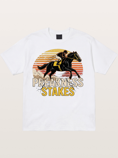 Preakness Stakes Retro Sunset Print Cotton T-shirt