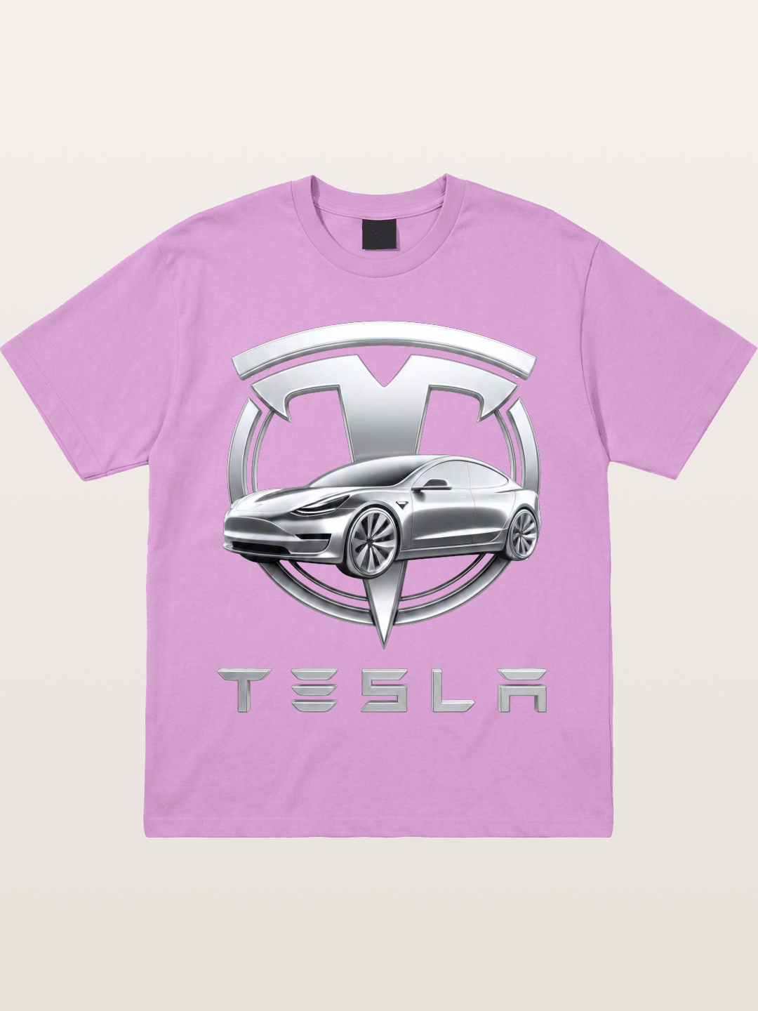 Tesla Silver Metallic Logo Print Gildan T-shirt