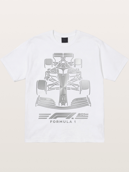 Silver F1 Car Line Art Print Cotton T-shirt