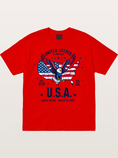 USA Map Eagle Flag Design Cotton T-shirt