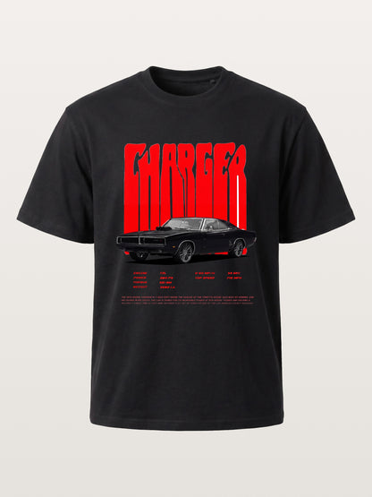 Red Charger Retro Muscle Print Cotton T-shirt
