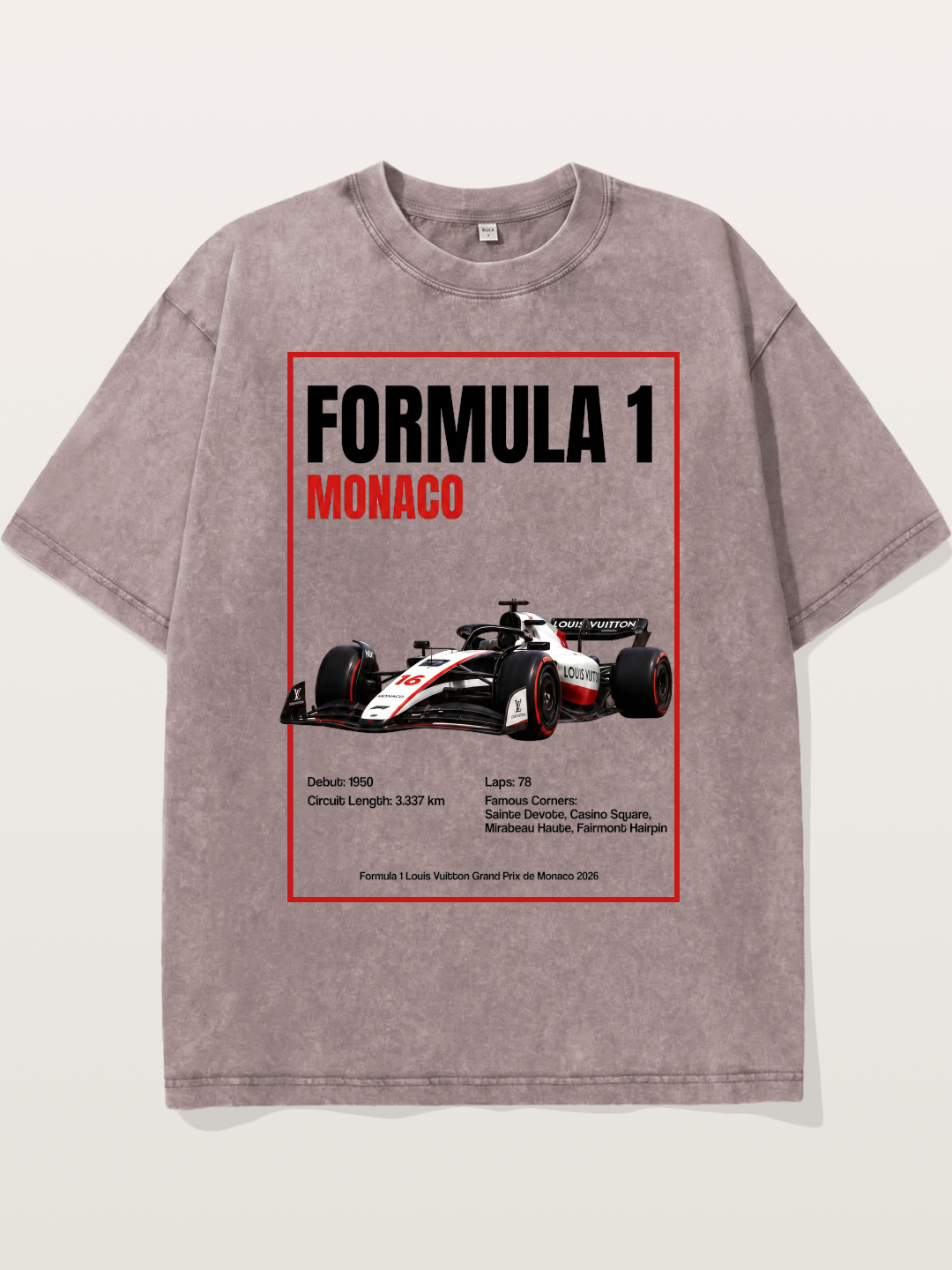 F1 Monaco LV Racing Car Poster Washed T-shirt