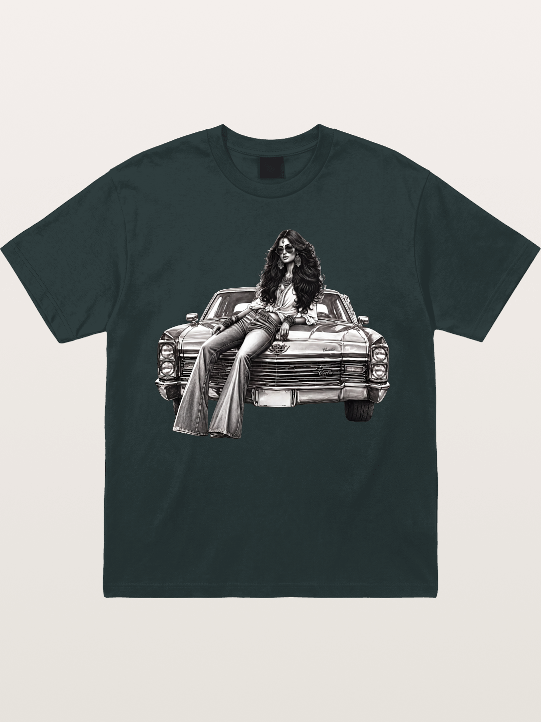 Retro Cadillac & Woman Sketch Gildan T-shirt