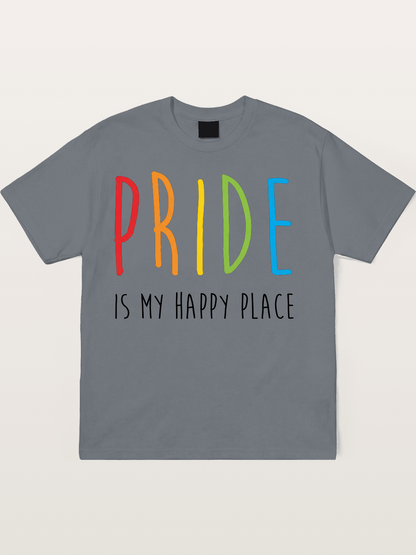 Pride Is My Happy Place Rainbow Text Cotton T-shirt