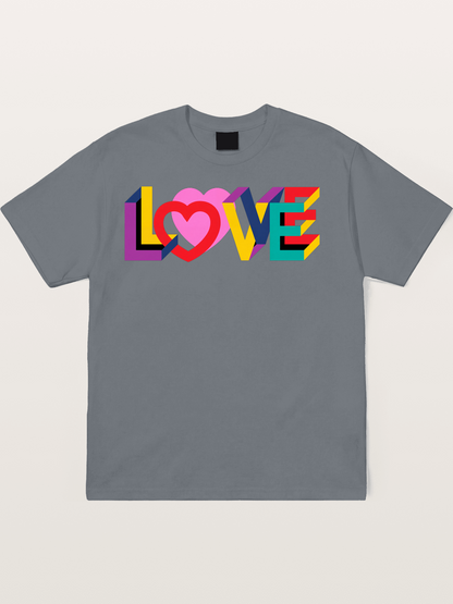 3D Love Typography With Heart Cotton T-shirt