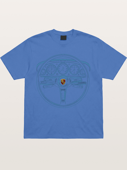 Porsche Classic Steering Wheel Blueprint Gildan T-shirt