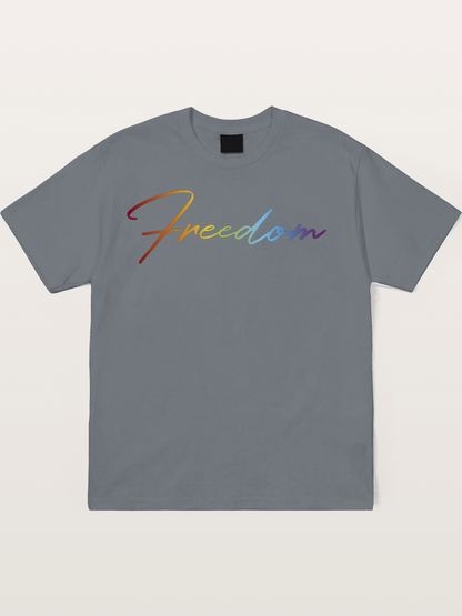Freedom Rainbow Gradient Script Text Cotton T-shirt