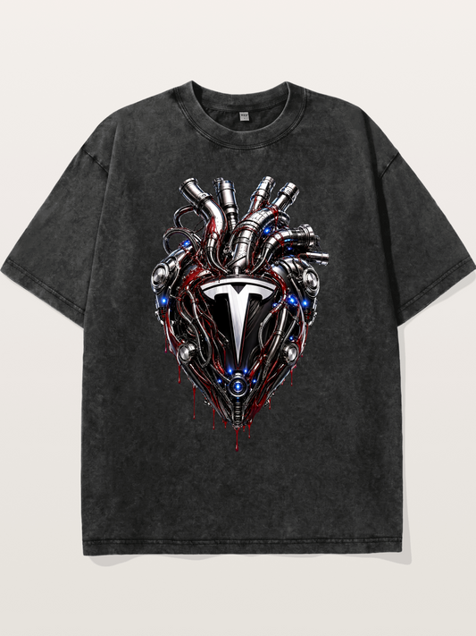 Tesla Mechanical Heart Art Washed T-shirt