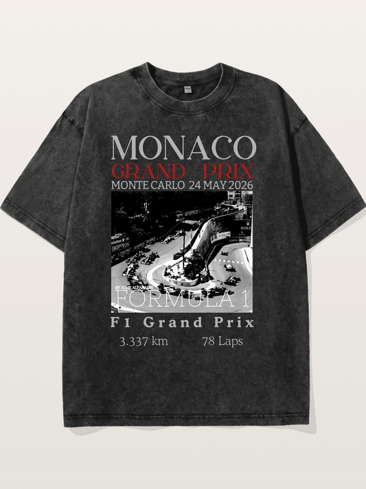 Monaco Grand Prix Black White Aerial Washed T-shirt