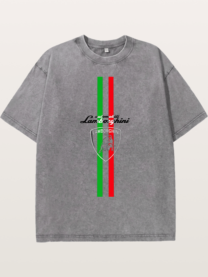 Italian Flag Lamborghini Print Washed T-shirt