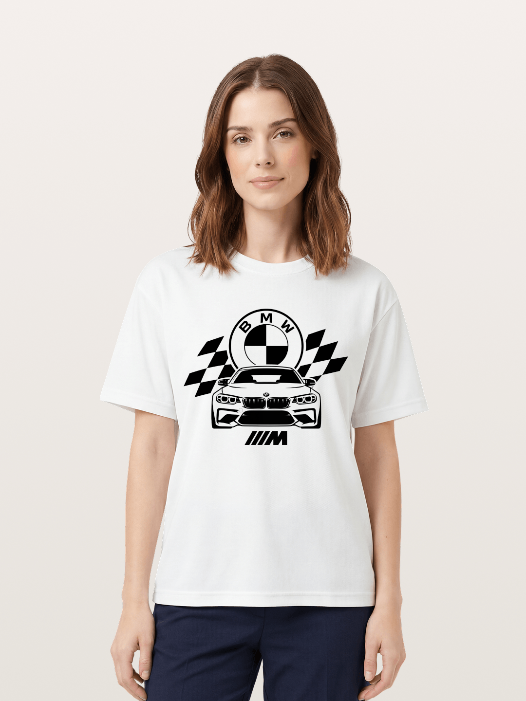 BMW M Series Checkered Flag Print Cotton T-shirt