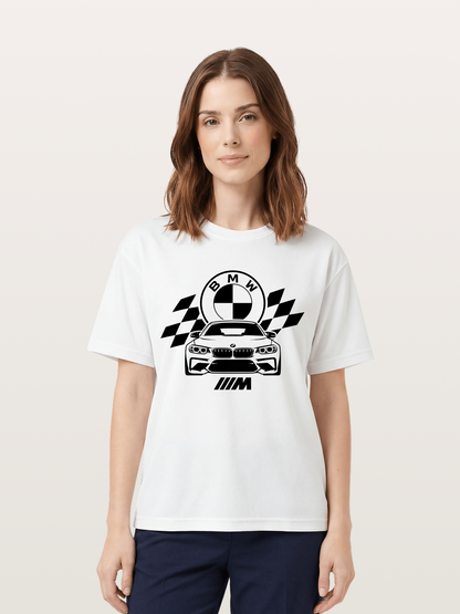 BMW M Series Checkered Flag Print Cotton T-shirt