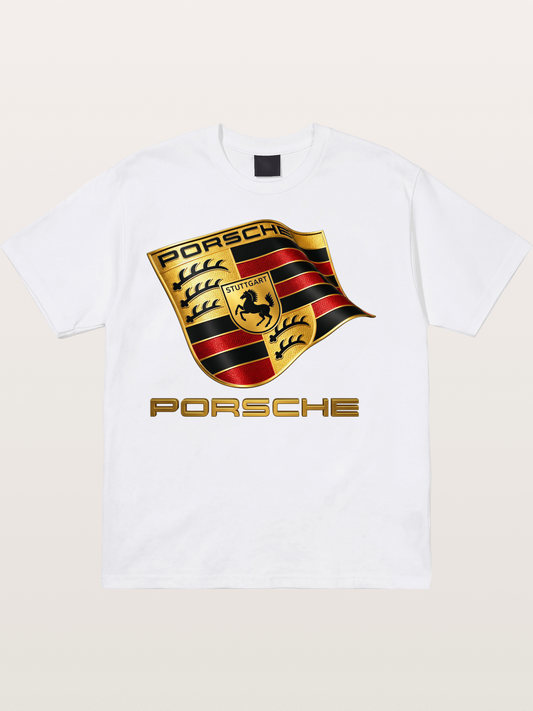 Porsche Waving Crest Art Cotton T-shirt