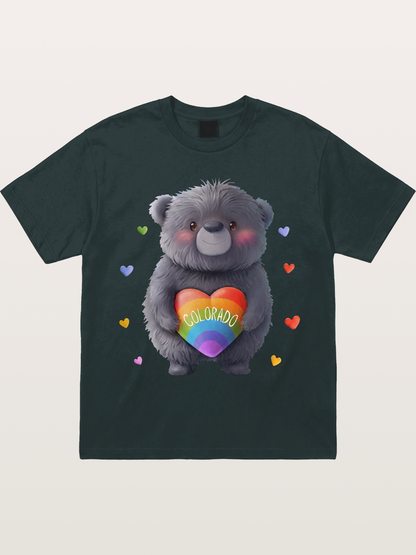 Colorado Pride Bear With Rainbow Heart Gildan T-shirt