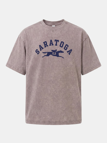 Saratoga Navy Horse Racing Mark Washed T-shirt