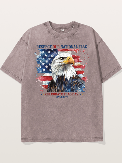 Watercolor Eagle Flag Day Art Washed T-shirt