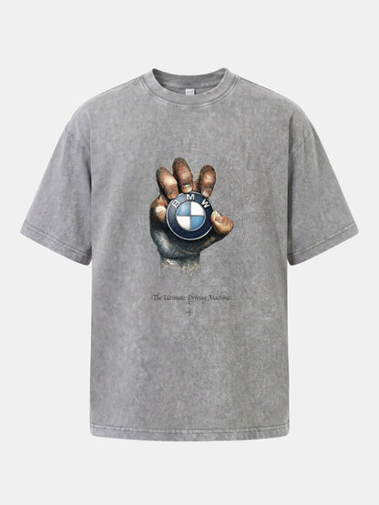 Hand Holding BMW Logo Sketch Washed T-shirt