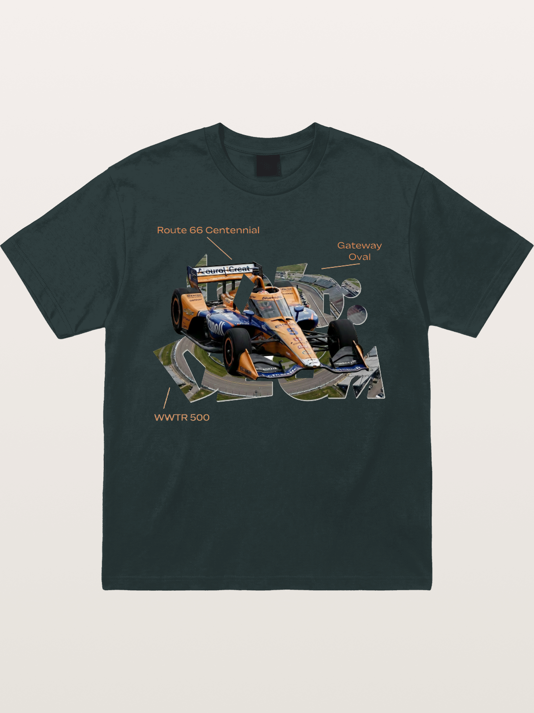 Orange IndyCar Route66 Art Gildan T-shirt